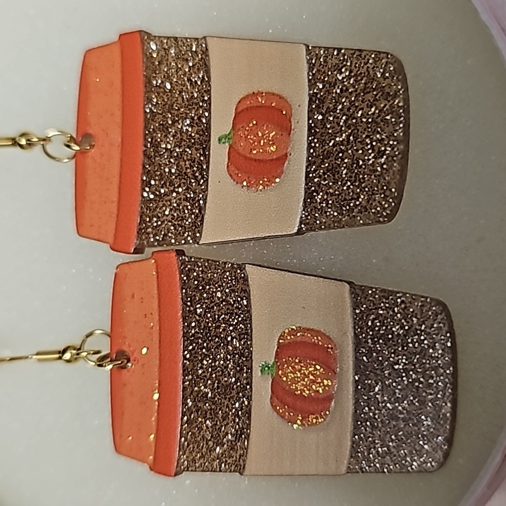 Pumkin Spice Earrings Coffee Lover Fall Sparkle